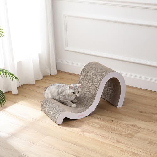 CSR1013B Kona 27" Modern Cardboard Double-Sided Wave Cat Scratcher with Catnip, Cloud - color: White