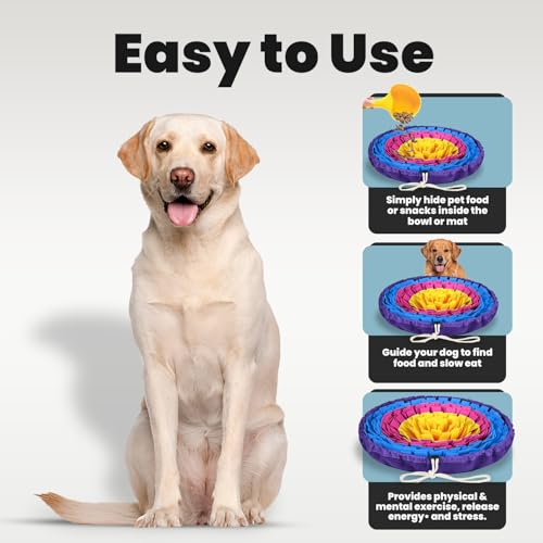PET ARENA Snuffle Mat Dog Puzzle Feeder for Slow Eating & Brain Training - color: Yellow Rose Blue