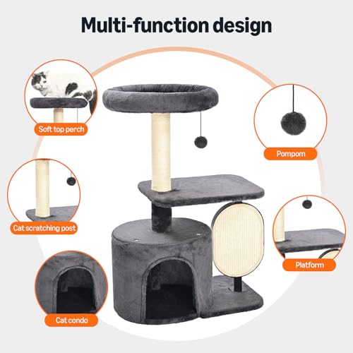 Amazon Basics Cat Tree Tower for Indoor cat, Solid Steel Frame with Removable Scratching Pad, Gray, 32 Inches - size: 32 in
