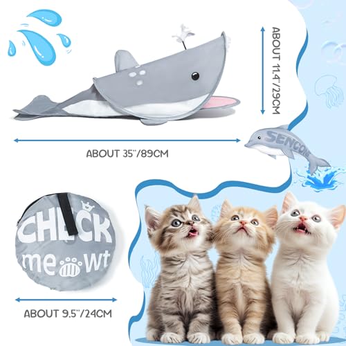 SENCONE Dolphin-Shaped Cat Tunnel Toy Portable Hideout Nap Tube for Kittens - color: Grey Dolphin
