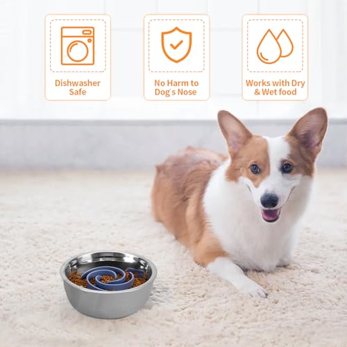 Slow Feeder Dog Bowls Insert, Bestalk Soft Silicone Slow Eating Feeder Insert with Suction Cups for Small, Medium and Large Dogs, Fit into Basic and Elevated Dog Bowls, Dark Blue - color: Dark Blue, size: S