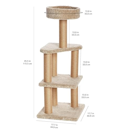 Amazon Basics Cat Tree Tower - Multi-Level Climbing Activity Center for Indoor Cats & Kittens with Scratching Posts, Platform, Jute Rope, Large (45.9"H), Beige - size: Large