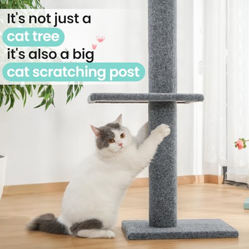 Max & Marlow 95-108" Floor to Ceiling Cat Tree for Indoor Cats, Light Grey - color: Light Grey