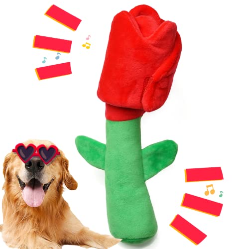 Dog Toys, Dog Puzzle Toys, Valentine Day Dog Toys, Enrichment Squeaky Crinkle Plush Treat Dispensing Mental Stimulation Dog Toy, Rose - style: Rose
