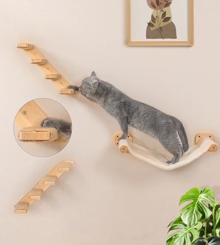 Cat Wall Hammock with Floating Hammock, 2 Four-Step Ladders & 1 Flat Shelf - color: 1 Hammock 1 Shelf 2 Stairs