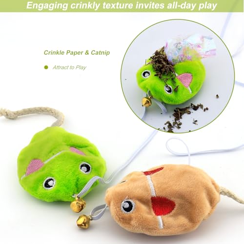 Interactive Cat Toy Wand with Catnip Mouse, Cat Teaser Wand Rainbow String for Bored Indoor Adult Cats and Kittens (2 Pack Mouse) - size: 2 Pack Mouse