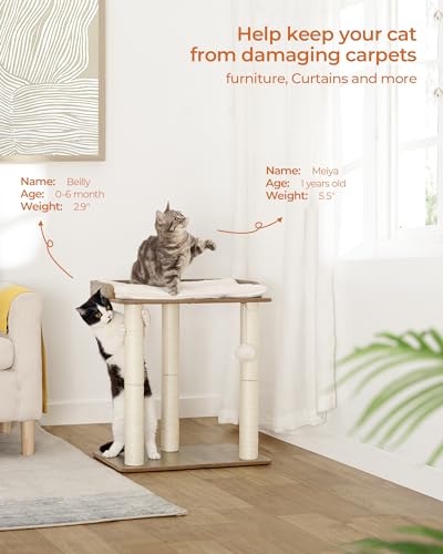 FourFurPets Modern Cat Tree for Large Cats, Full Sisal Cat Scratching Post - color: Greige, size: 19.7"L x 13.4"W x 22"H