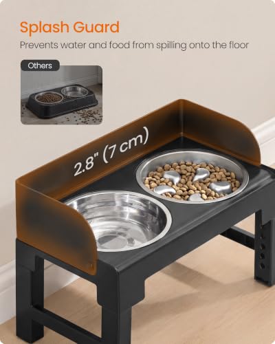 Feandrea Dog Bowls Elevated, Adjustable Height, Tilted Design - color: Ink Black, style: 1 Stainless Slow Bowl + 2 Stainless Basic Bowl