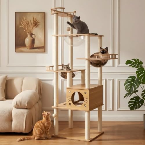 Yinanroa 73-Inch Cat Tower for Multiple Cats, Cat Tower for Large Cats, Slim, Stable, Freestanding, Popular,Prevents Cats from Falling, Space Saving, Wooden Cat Tree. 20lb (8782) - size: 8782