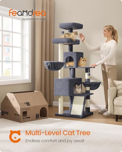 Feandrea Cat Tree, 68.5-in Tall Cat Tower, Multi-Level Condo, Dark Gray - color: Dark Gray