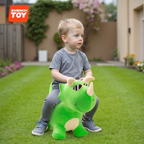 EVERICH TOY Bouncy Dinosaur Hopper Toys, Plush Animal Toy for Toddler 18M+ - color: Green Dinosaur