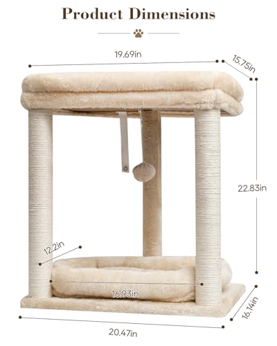 SYANDLVY Small Modern Cat Tree with 2 Levels Perch Platforms for Kittens - color: Beige