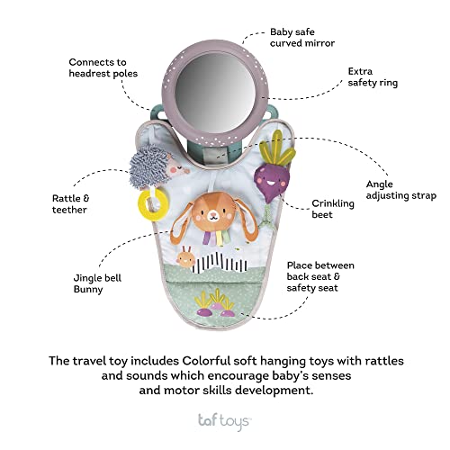 Taf Toys Infant Car Seat Development Center Newborn Baby Essentials Must Haves Toy, Car Seat Accessories Activity Center with Car Seat Mirror, for Newborn Toys 0 3 Months Brain Development - style: Bunny