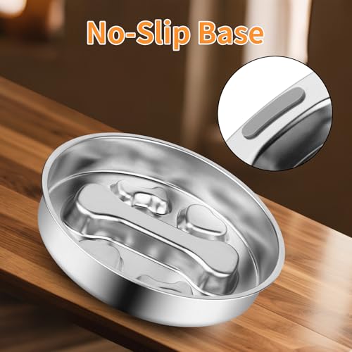 Novery Non-Slip Stainless Steel Slow Feeder Dog Bowl, 2-Cups