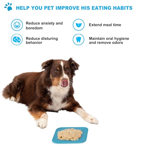 Licking Mat for Dogs & Cats with Suction Cups, 1 Pack Square Dog Slow Feeder Lick Pat for Anxiety Relief & Boredom, Dog Toys to Keep Them Busy, Pets Bathing Training Grooming Mat - color: Blue