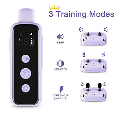Bousnic Shock Collar for Dogs - Waterproof Rechargeable Dog Electric Training Collar with Remote for Small Medium Large Dogs with Beep, Vibration, Safe Shock Modes (8-120 Lbs) (Purple) - color: Purple