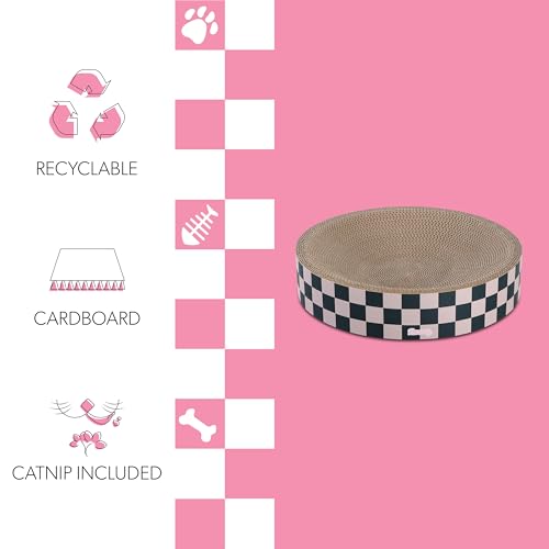 CSR1010C Nelson 20.13" Modern Cardboard Round Bowl Cat Scratcher with Catnip, Peony - color: Dark Teal/Light Pink