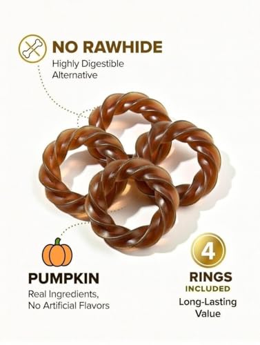 No Rawhide Puppy Teething Rings – Pumpkin (4 Rings) Grain Free Rawhide Alternative Teething Treats for Puppies - size: 4 Count (Pack of 1)