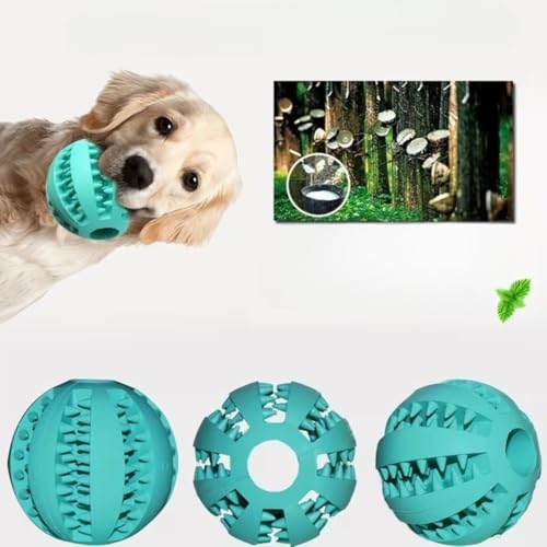 Interactive Dog Treat Ball Toy - 1.97" Natural Rubber Puppy Chew Toy with Tooth Cleaning Grooves, Durable Treat Dispensing Puzzle Ball for Small Medium Dogs & Cats, 1 Pack (Random Color)