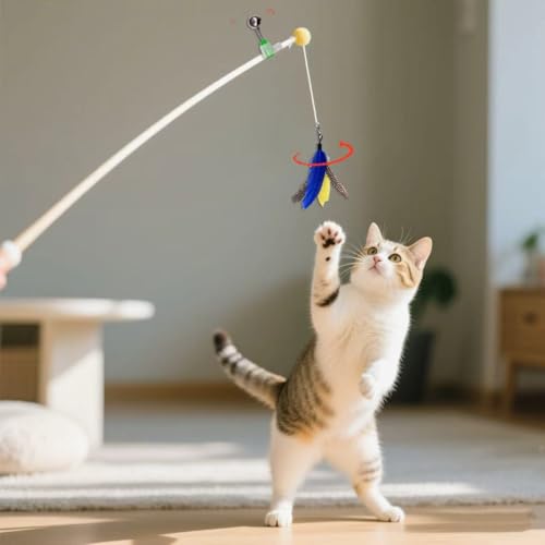 10 Pieces Cat Feather Toy Refills,Cat Wand Replacement Feathers Toys with Clip & Removable Bell,Wand Attachment Feather Toys for Indoor Cats (10 Pcs Feathers) - color: 10 Pcs Feathers