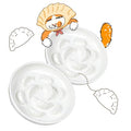 Ceramic Cat Slow Feeder Bowl Set, 2 Pcs Dumpling Shape Cat Food Plates, 6.2" W Wide Shallow Whisker Friendly Slow Feeding Cat Bowls for Dry Food, Wet Food & Treats, Dishwasher Safe, White - color: White + White