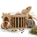 Natural Wood Chinchilla House with Ladder and Hay Feeder - size: Extra Large Assembly Style
