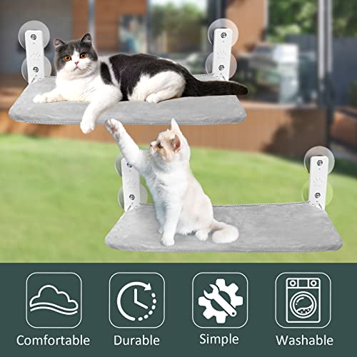 Sunhoo Cat Window Hammock Perch Cordless Perches Window Sill Seat Bed Foldable Stable Lounger Upgraded Suction Cup Easy Assembly Indoor Cats Kitty Shelf Hold Up to 55lbs (Grey, M) - color: grey, size: M