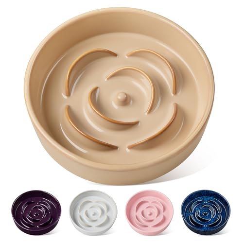 vancasso Ceramic Slow Feeder Dog Bowl, 1.5 Cup Puzzle Dish for Medium Breed - color: Khaki, size: M - 1.5 Cups