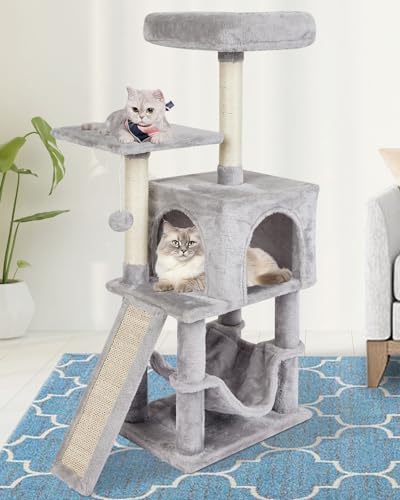 Cut Cat Tree Cat Tower Condo with Hammock Kittens Scratching Post Grey - color: Grey