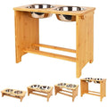 HTB Elevated Dog Bowl Stand with 2 Stainless Steel Bowls-14 H XLarge Bamboo - color: Bamboo, size: X large-14"tall,48 Oz bowl