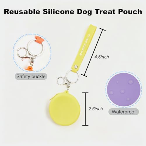 Reusable Silicone Dog Treat Pouch, 3-Pack Leakproof Training Bag with Zipper & Clip for Leash,Moisture-Proof,Easy to Clean, Portable Snack Pouches for Dogs and Cats, BPA-Free