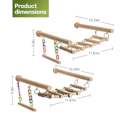 Bird Perches Ladder with Swing,Natural Wood Parrot Climbing Bridge Toys - color: A