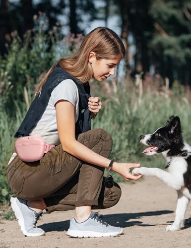 heouvo 1.67 Cup Dog Treat Pouch with Training Clicker (Pink) - color: Pink