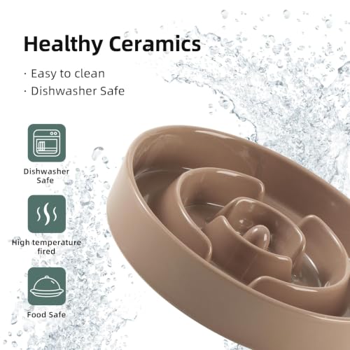 Havniva Ceramic Slow Feeder Dog Bowls, 8.3 in Slow Feeder for Medium Breed - color: Brown Coffee