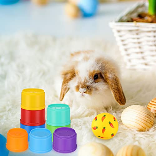 LEIFIDE 9 Pack Stack up Bunny Cups and Treat Ball for Bunny Toys Rabbit Food Dispenser Rabbit Stacking Cups Snack Ball Toys Plastic Nesting for Small Animals Rabbits