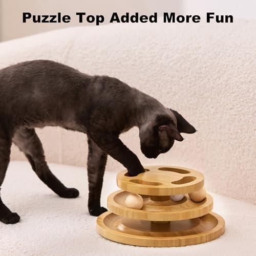 ZOMISIA Cat Ball Track Toy with Puzzle Top, Extra Large Wooden Cat Toys - size: Extra Large Size