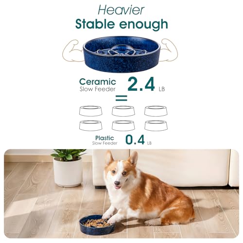 vancasso Slow Feeder Dog Bowl, 1.5 Cup Ceramic Puzzle Dish for Medium Breed - color: Blue, size: M - 1.5 Cups