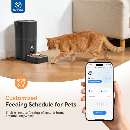 PAPIFEED Automatic Cat Feeder with App, 2.4G WiFi Cat Food Dispenser, 6L Timed Cat Feeder for Dry Food, 10 Meals/Day, 12 Portions/Meal, Dual Power Supply Smart Pet Feeder for Small Dog, Black - color: Yellow