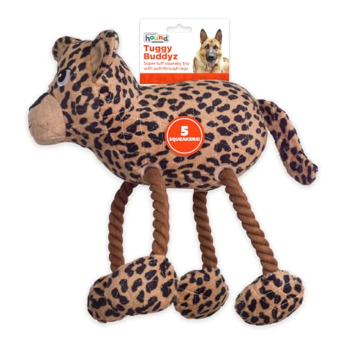 Outward Hound Tuggy Buddyz Leopard Squeaky Rope Dog Toy - color: Brown