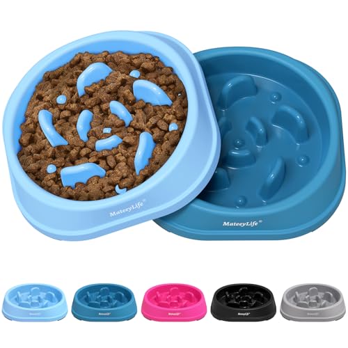 MateeyLife 2-Pack Slow Feeder Dog Bowls, 1 Cup, Dog Puzzle Feeder Bowl - color: A-LightBlue&DarkBlue, size: Small