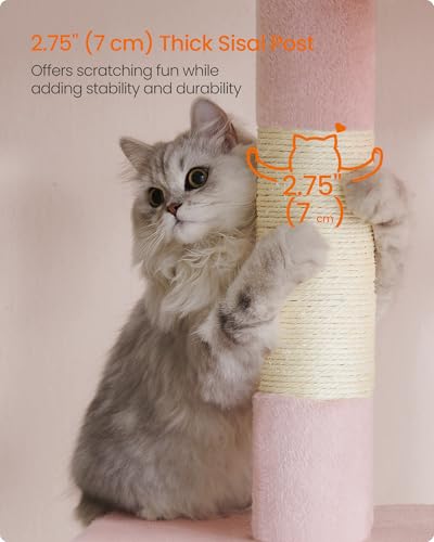 Feandrea Cat Tree, 33.1-Inch Cute Cat Tower, Plush Kitten Condo, Jelly Pink - color: Jelly Pink, size: L (23.6"L x 15.7"W x 33.1"H)