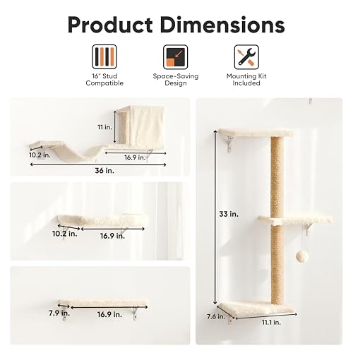 FUKUMARU Cat Wall Shelves, 4 in 1 Set, Beige - color: Beige