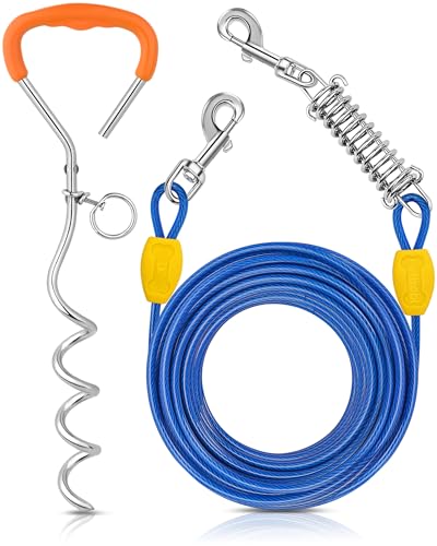 Petbobi Dog Tie Out Cable and Stake, 50ft Heavy Duty Dog Leads for Yard - color: Blue, size: 50 ft (120 lbs)