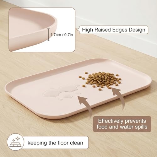BLESWIN Waterproof Silicone Pet Feeding Mat with Raised Edge,Non-Skid Spill Proof Dog Bowl Mats, Easy Clean Cat Bowls Placemat for Cats and Dogs - color: Beige, size: 60 x 40 cm