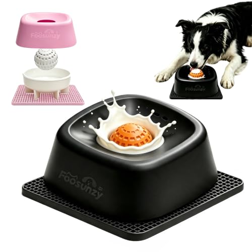 Slow Feeder Dog Bowl for Liquid & Wet Food with Rolling Ball - color: Black+Orange Ball
