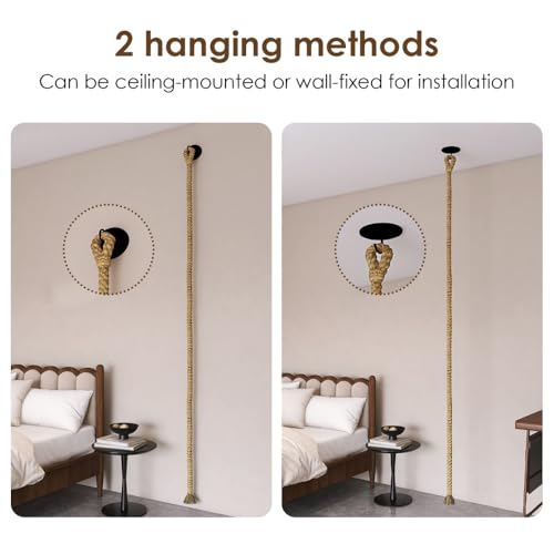 1.2" x 9.8Ft Cat Climbing Rope, Natural Hemp Rope with Heavy Duty Hook, Ceiling & Wall Mounted Exercise Toy for Indoor Outdoor Cats, Space-Saving Vertical Play Activity Center