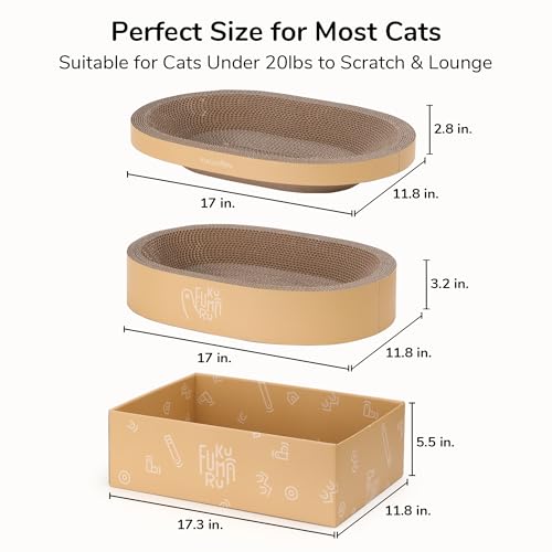 FUKUMARU 3PCS Cardboard Cat Scratcher Bed, Durable Oval Cat Scratch Pads
