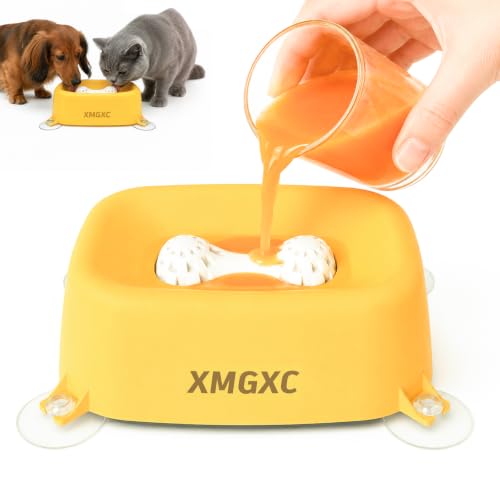 Dog Lick Bowl Slow Feeder with Rolling Log & Suction Base,Yellow - color: Yellow