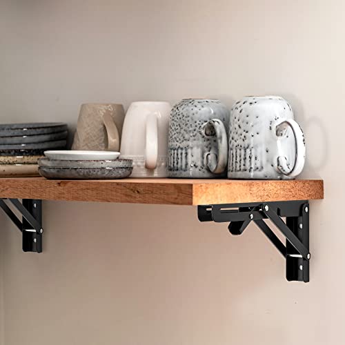 Ravinte Matte Black Folding Shelf Brackets, 10 Inch, 2 Pack - size: 10 Inch