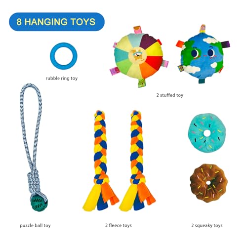 Puppy Play Gym with 8 Hanging Toys, Small Dogs Indoor Enrichment Jungle Gym
